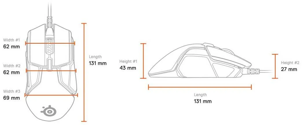 Kích thước của chuột Steelseries Rival 600