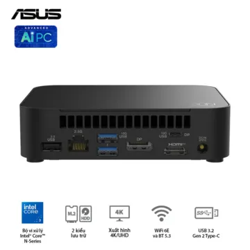 Bộ Mini PC Asus NUC 14 Essential RNUC14MNK97 (Intel Core 3 N97 | DDR5-4800 | 1x M.2 22x80/2242 PCIe Gen3x4 | 1x LAN | No-OS