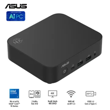 Bộ Mini PC Asus NUC 14 Essential RNUC14MNK97 (Intel Core 3 N97 | DDR5-4800 | 1x M.2 22x80/2242 PCIe Gen3x4 | 1x LAN | No-OS